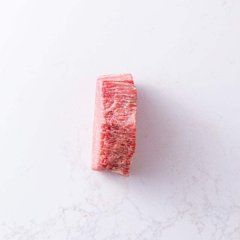 Side View of a Japanese Wagyu (Kobe) Tenderloin Steak from The Butcher Shoppe