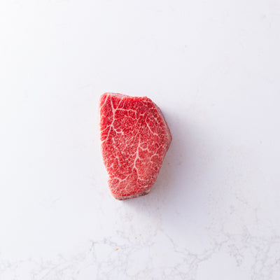 Marbling on a Single Japanese Wagyu (Kobe) Tenderloin Steak from The Butcher Shoppe