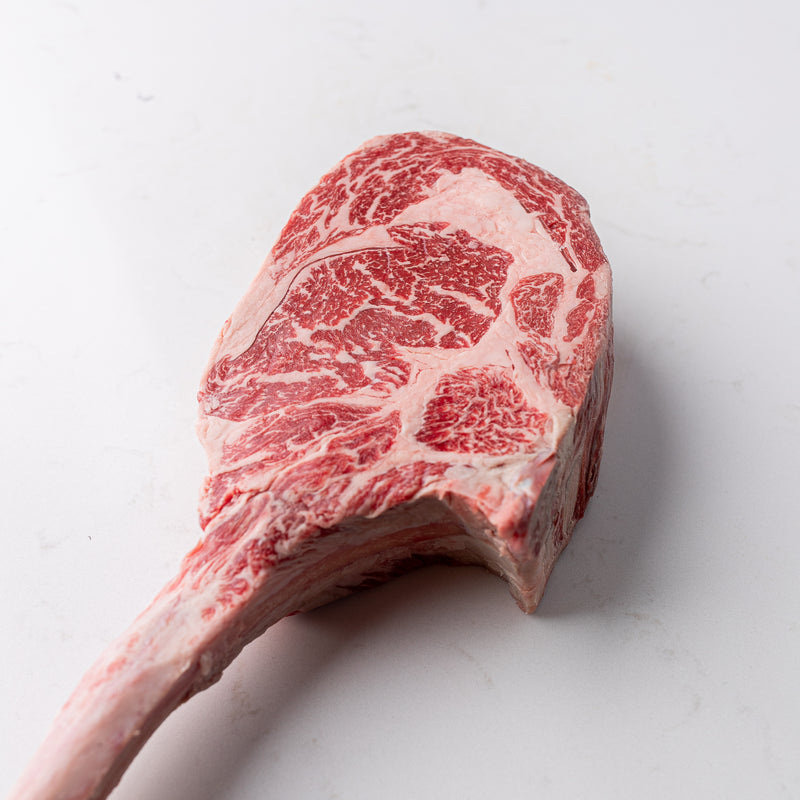 Closeup of an Australian Wagyu Tomahawk Steak from The Butcher Shoppe