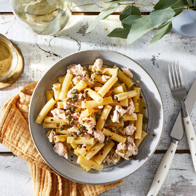 Tuna and pasta dish on a table