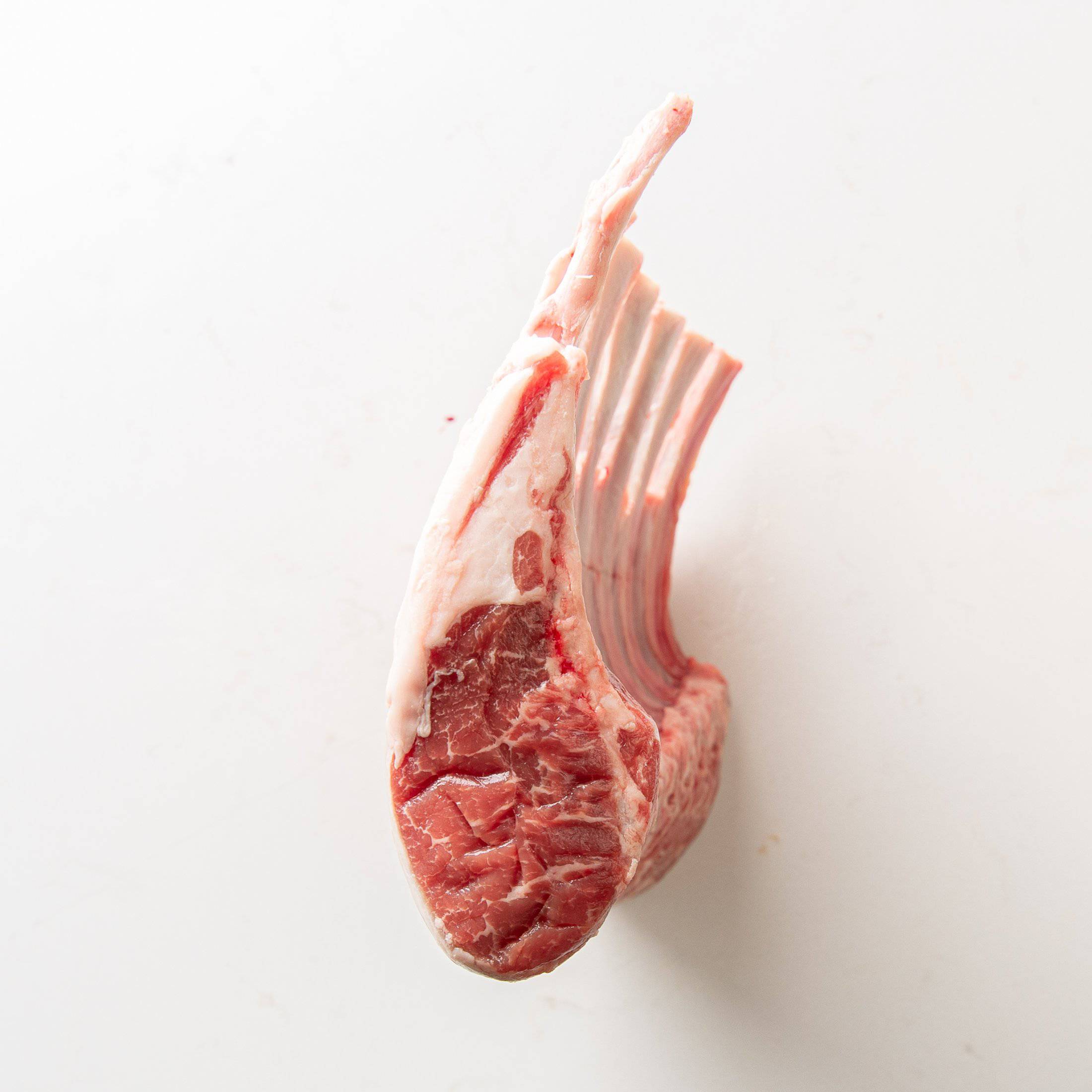 Side View of The Butcher Shoppe's Canadian Frenched Rack of Lamb