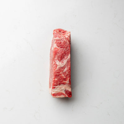Side View of a Local and Natural New York Striploin Steak from The Butcher Shoppe